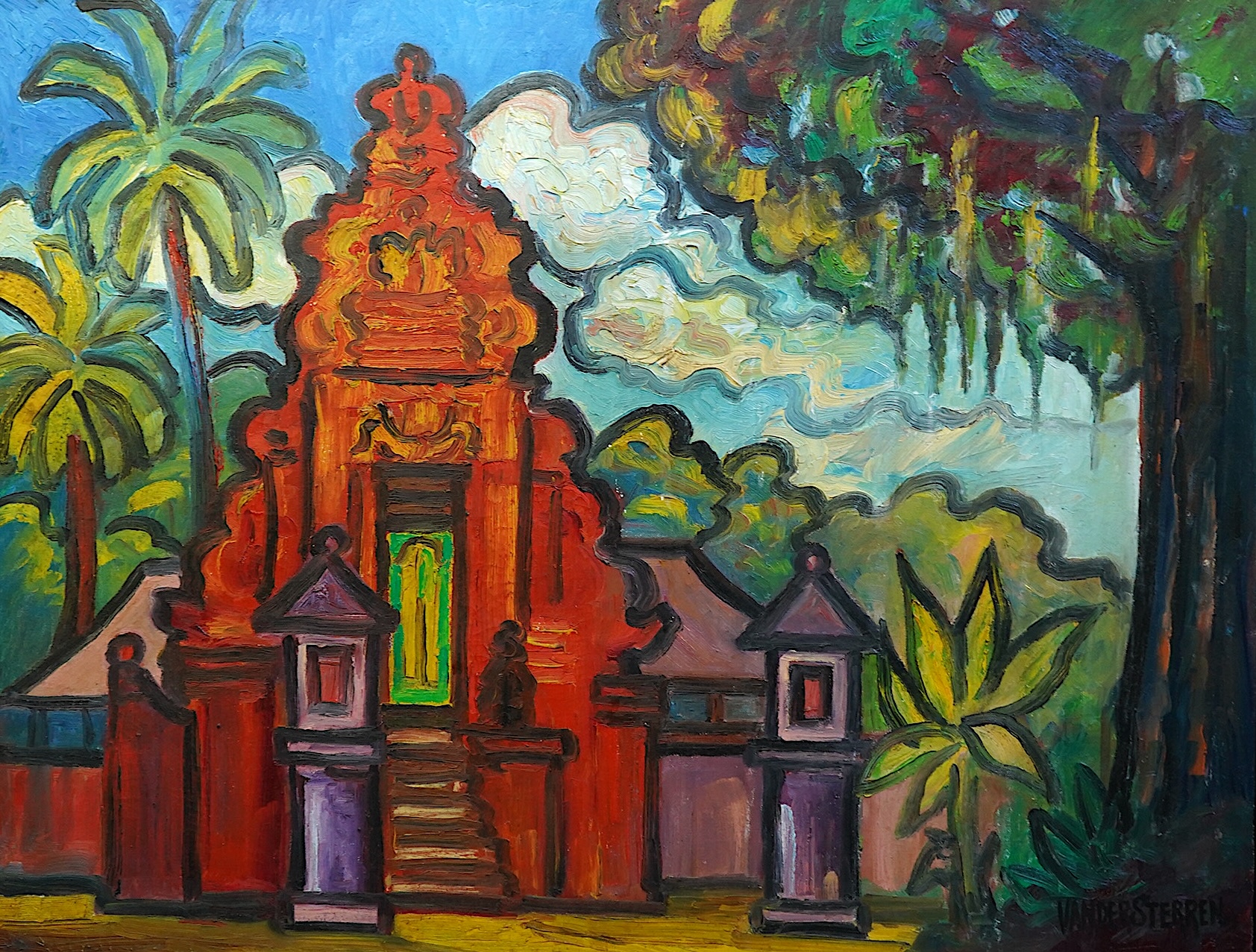 John van der Sterren (Dutch, b.1938), 'Pura Segara Desa Saba, Bali', oil on canvas, 73 x 93cm